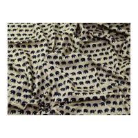 elephants print cotton poplin dress fabric navy blue on beige