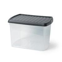 elite 215 litre plastic storage clip box clear with black lid 939868