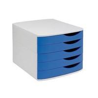 elite a4foolscap desktop drawer set with 5 drawers greyblue 108392