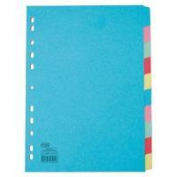 elba a4 card subject dividers 10 part 160gsm assorted single 400007242