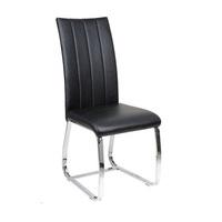 Elston Dining Chair In Black Faux Leather With Chrome Legs