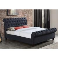Elton Fabric Bed In Charcoal With Dark Wooden Feet