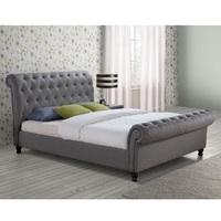 Elton Fabric Bed In Grey With Dark Wooden Feet