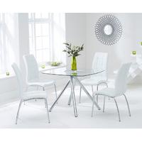 Elva 100cm Glass Dining Table with White Calgary Chairs