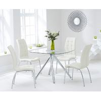 elva 100cm glass dining table with cream calgary chairs