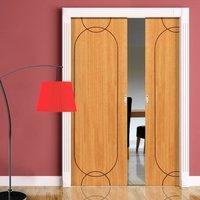 Elements Agua Oak Double Pocket Doors - Prefinished