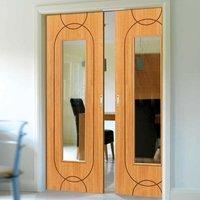 Elements Agua Oak Double Pocket Doors - Clear Glass - Prefinished