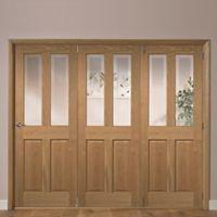 Elveden 4 Panel 2 Lite Oak Veneer Glazed Internal Folding Door RH (H)2035mm (W)2374mm