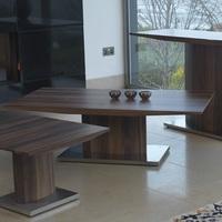Elora Coffee Table In Walnut With Brushed Stainless Steel Base