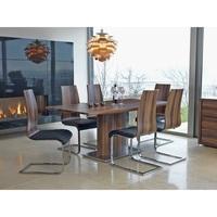 Elora Wooden Dining Table Rectangular In Walnut With 6 Chairs