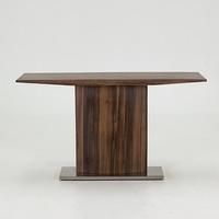 elora console table in walnut with brushed stainless steel base