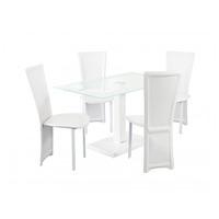 Elnora White Rectangular Clear Glass Dining Table And 4 Chairs