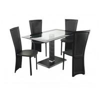 Elnora Black Rectangular Clear Glass Dining Table And 4 Chairs