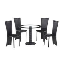 Elnora Black Round Clear Glass Dining Table And 4 Dining Chairs