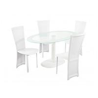 Elnora White Oval Clear Glass Dining Table And 4 Dining Chairs