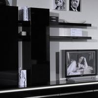 elisa wall mounted display unit in black lacquer with shelves