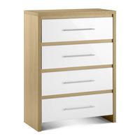 Elite 4 Drawer Chest in Canadian Oak and White High Gloss
