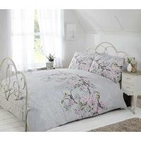 Eloise Oriental Blossom Duvet Cover and Pillowcase Set (Grey, Double)