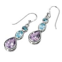 Elements Silver, Amethyst, Blue Topaz & London Blue Topaz Drop Earring