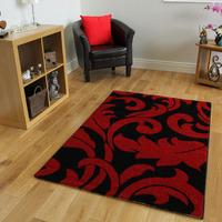 Elegant Contemporary Red & Black Leaf Design Mat 9029 - Montego 110cm x 160cm (3ft 7\