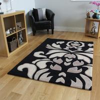 elegant black beige floral design acrylic rug bilbao 160x220cm