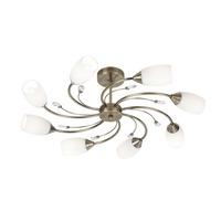 Electra 8 Lamp Antique Brass Ceiling Light With Opal Glass
