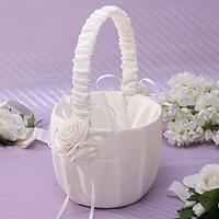 Elegant Flower Basket In Ivory Satin With Flower Flower Girl Basket