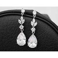 Elegant And Classic Princess Cut Women Long CZ Drop Earrings Unique Design Gold Plated Cubic Zircon Dangle Earrings