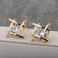 Elegant and Charming Black Rhinestone Full Crystals Square Stud Earrings for Women Girls Statement Piercing Jewelry