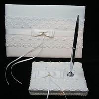 Elegant Wedding Guestbook And Pen Set With Lace Sign In Book