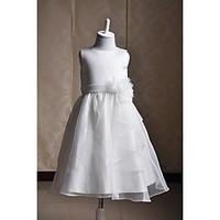 ellies bridal a line tea length flower girl dress satin tulle jewel wi ...