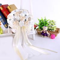 Elegant Hand Made Decorative Silk Rose Flower Bride Bridal Crystal Wedding Bouquets Accessaries Party Decor