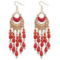 Elegant Bohemian National Wind Hollow Fringed Crescent Drop Earrings