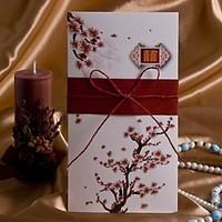 elegant cherry blossom wedding invitation with string bow set of 50