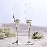 Elegant Silver Plated Toasting Flutes With Rhinestone