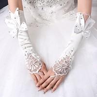 Elbow Length Fingerless Glove Silk Bridal Gloves Spring Summer Fall Winter Rhinestone lace