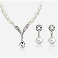 Elegant White Pearl Drop Pendant Necklace Earrings Jewelry Set