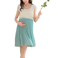 Elegant Hot Sale Round Neck Lace / Pleated Maternity Dress, Cotton / Polyester Above Knee Short Sleeve