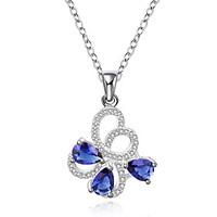 Elegant Style 925 Sterling Silver Jewelry Butterfly with Sapphire Pendant Necklace for Women