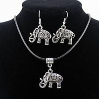 elephant animal pendant silver necklace earrings jewelry set