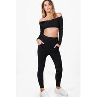 elouise rib lounge co ord black