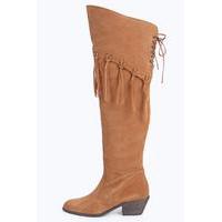 ella leather over the knee tassel boot tan