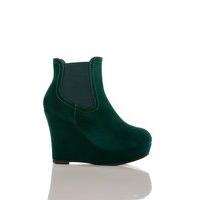 Elastic Panels To Top Velour Wedge Boots