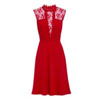 Elise Ryan High Neck Lace Skater Dress in Red