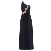 Elise Ryan One-Shoulder Maxi Dress With Floral Trim In Navy