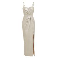 elise ryan maxi dress with sweetheart neckline in silver