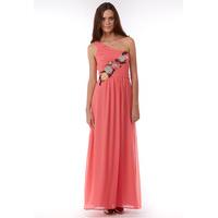 Elise Ryan One-Shoulder Maxi Dress With Floral Trim In Coral