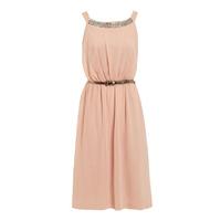 elise ryan grecian style dress with jewel trim in blush