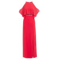 elise ryan caped maxi dress in coral