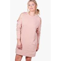 ella lace up sleeve pocket detail sweat dress stone